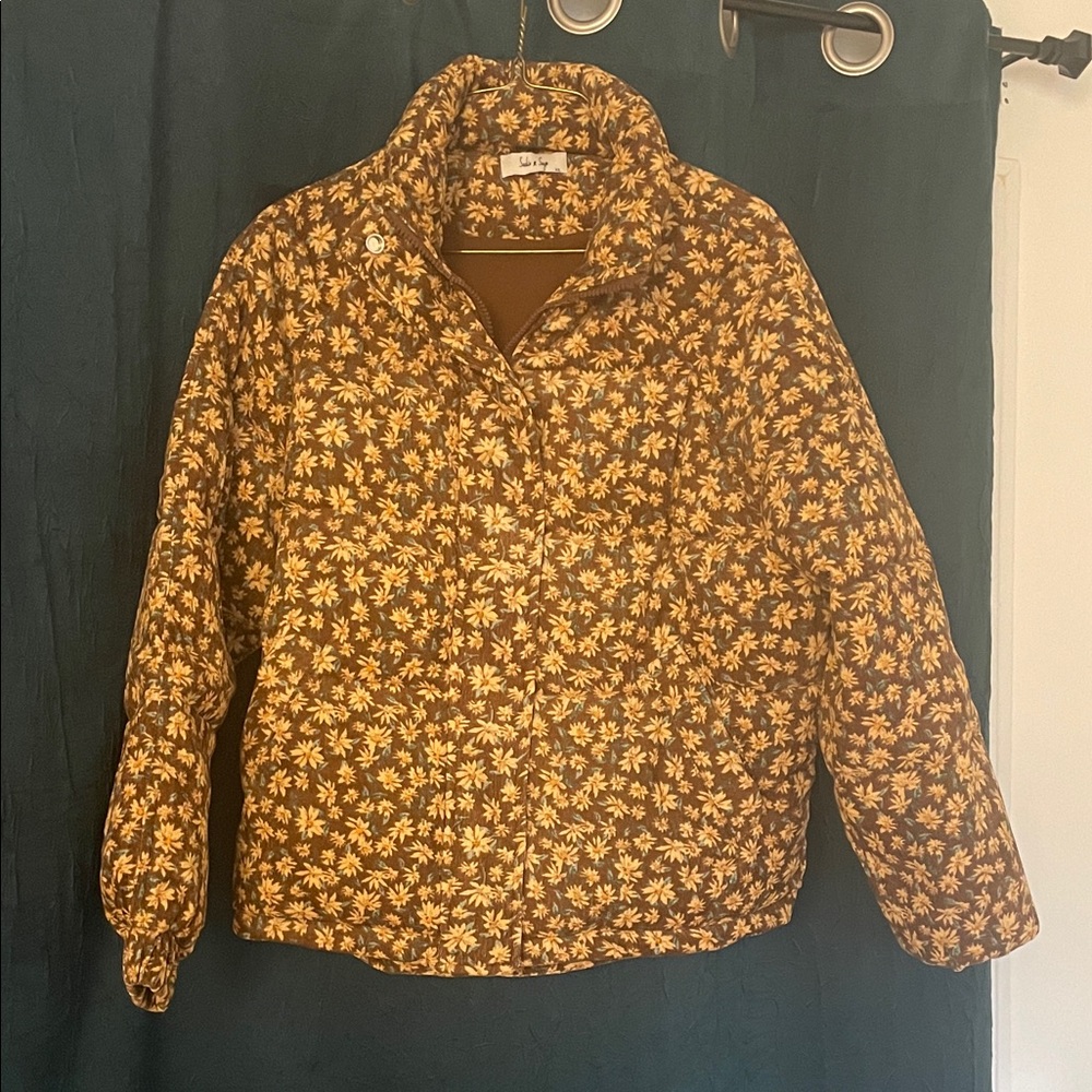 Floral corduroy Puffer Jacket